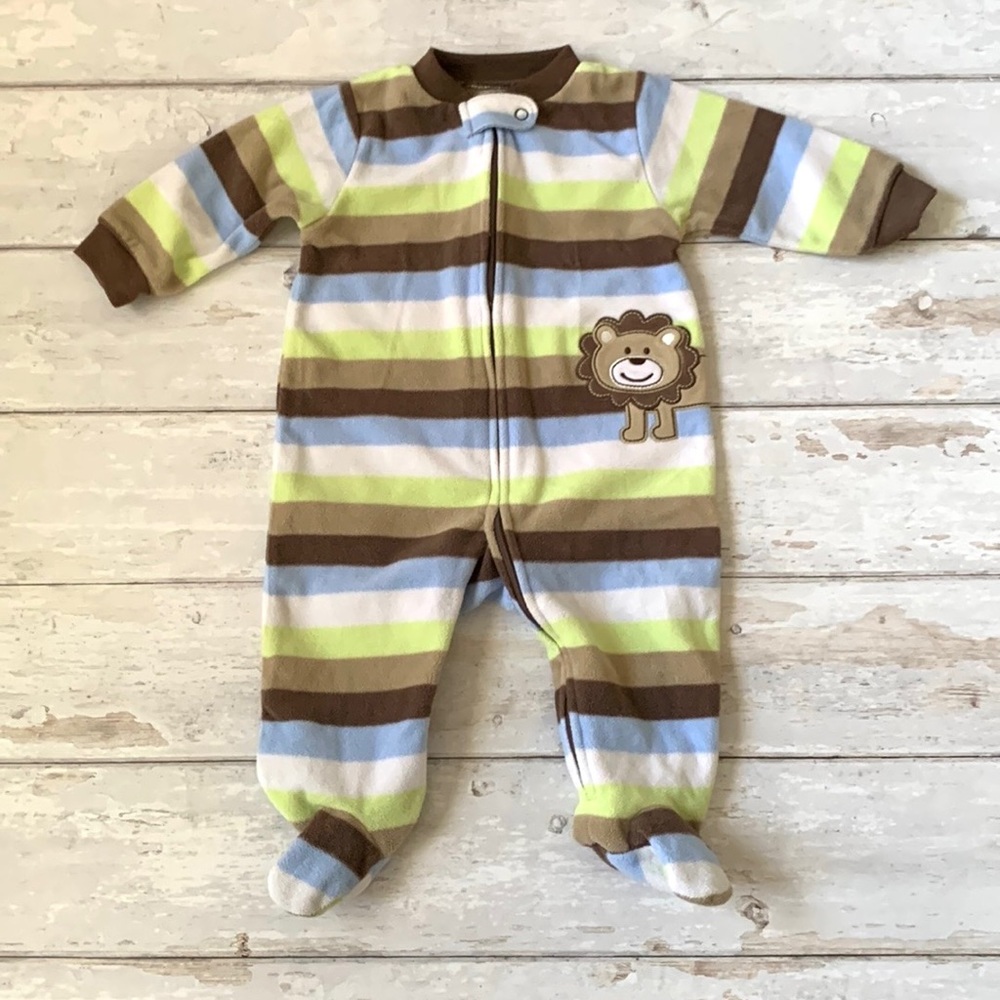 Carters 6m Baby Boy Zip Up Fleece Lion & Stripes Footie Sleeper Pajamas Pjs